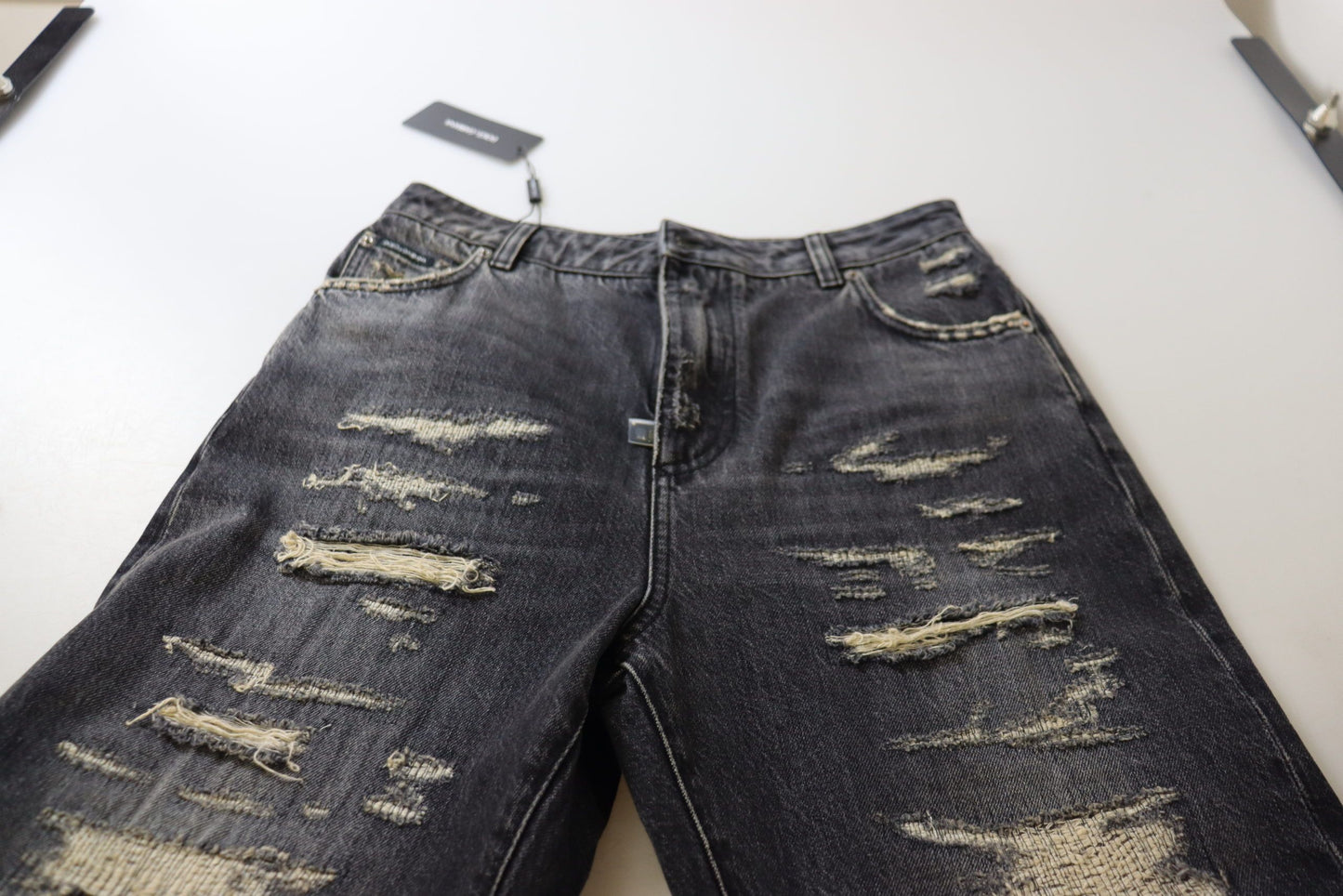 Jean taille haute en denim noir délavé Dolce &amp; Gabbana