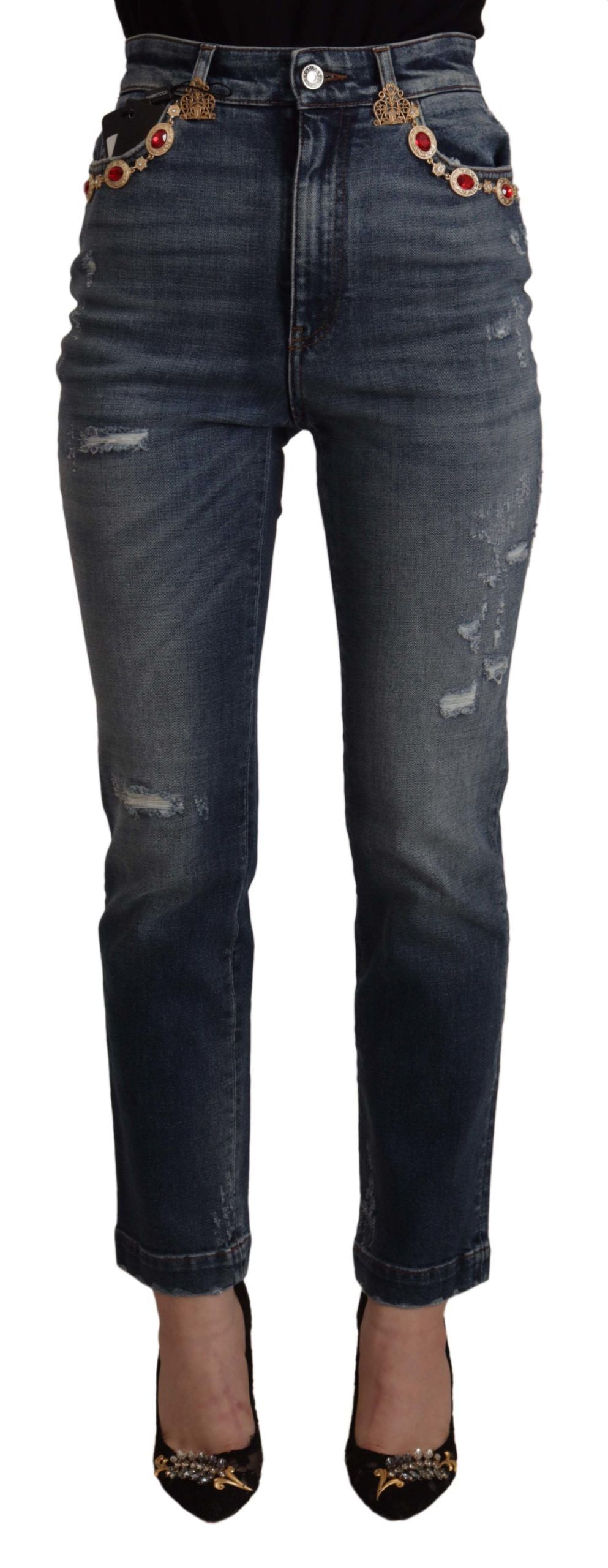 Pantalon en jean bleu Dolce &amp; Gabbana orné de cristaux