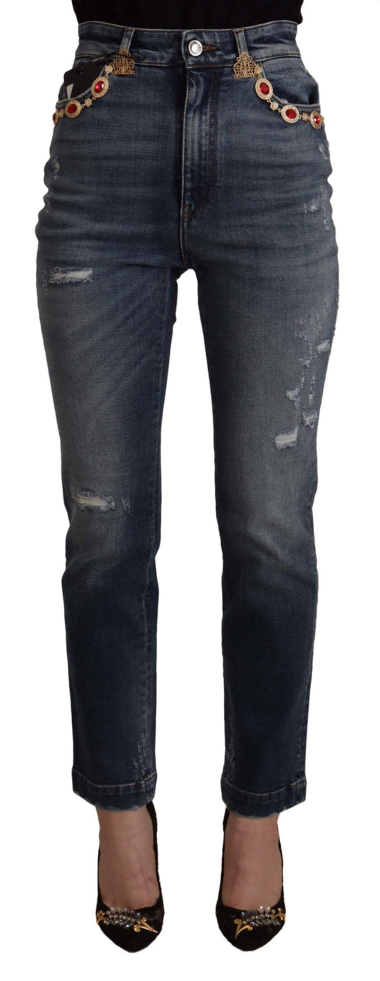 Pantalon en jean bleu Dolce &amp; Gabbana orné de cristaux