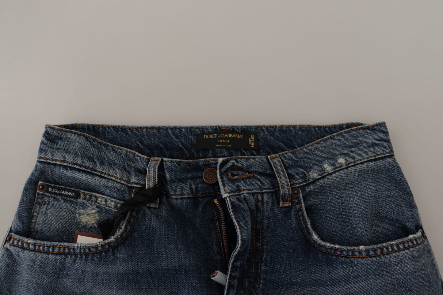 Pantalon en jean Dolce &amp; Gabbana bleu denim avec patch logo cœur baroque