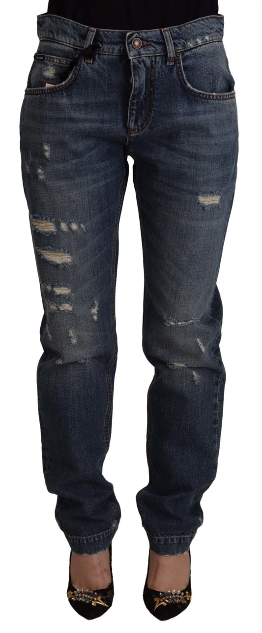 Pantalon en jean Dolce &amp; Gabbana bleu denim avec patch logo cœur baroque