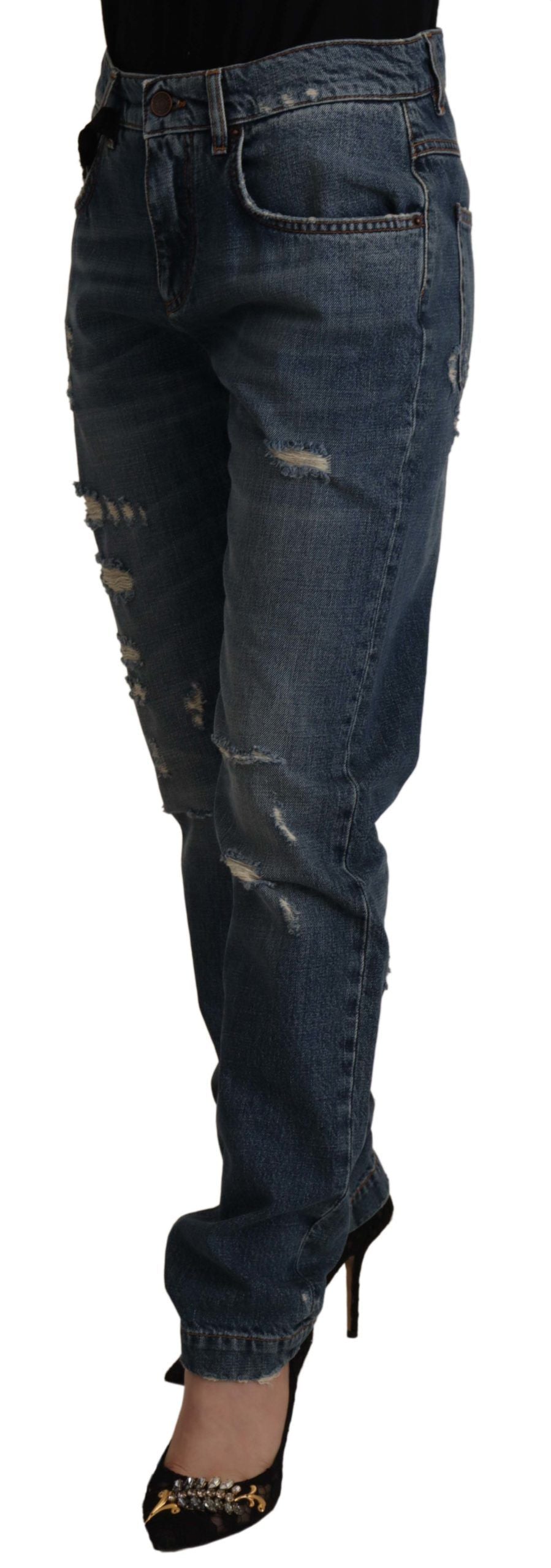 Pantalon en jean Dolce &amp; Gabbana bleu denim avec patch logo cœur baroque