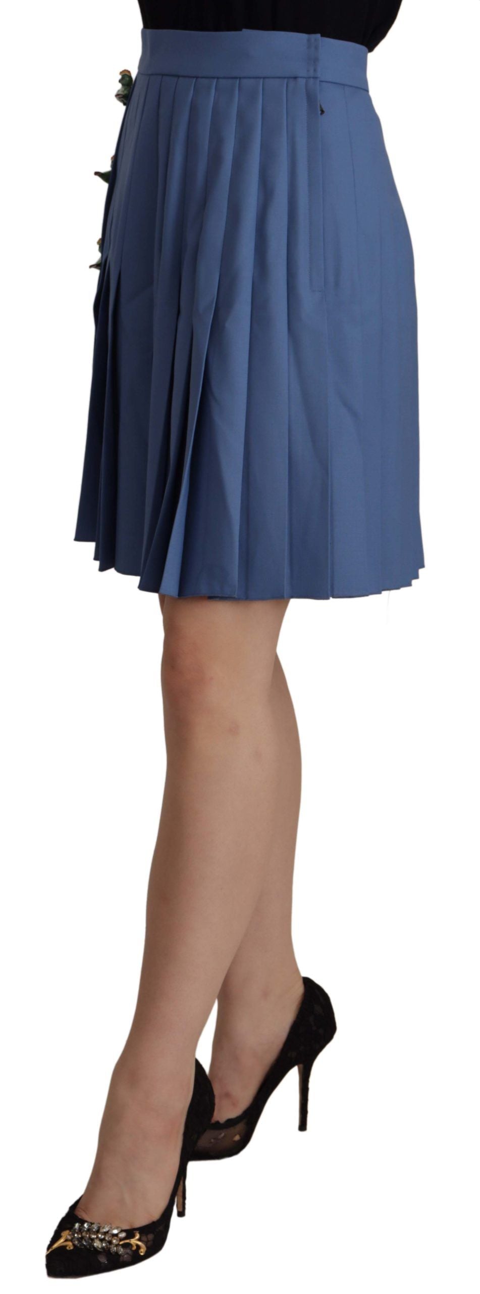 Mini-jupe plissée à ornements bleus Dolce &amp; Gabbana en laine