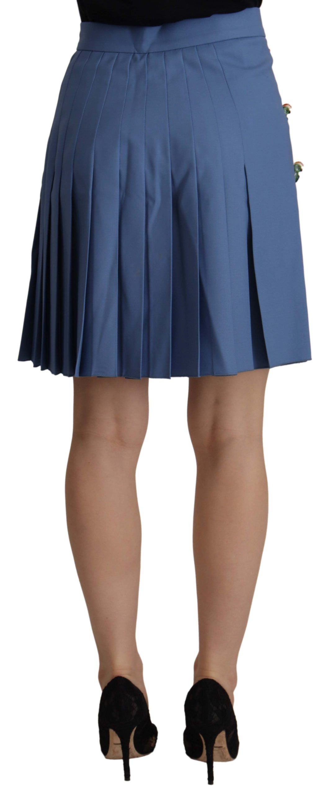 Mini-jupe plissée à ornements bleus Dolce &amp; Gabbana en laine