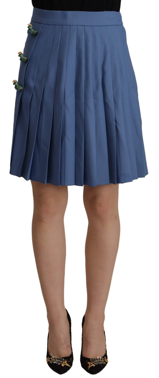 Mini-jupe plissée à ornements bleus Dolce &amp; Gabbana en laine