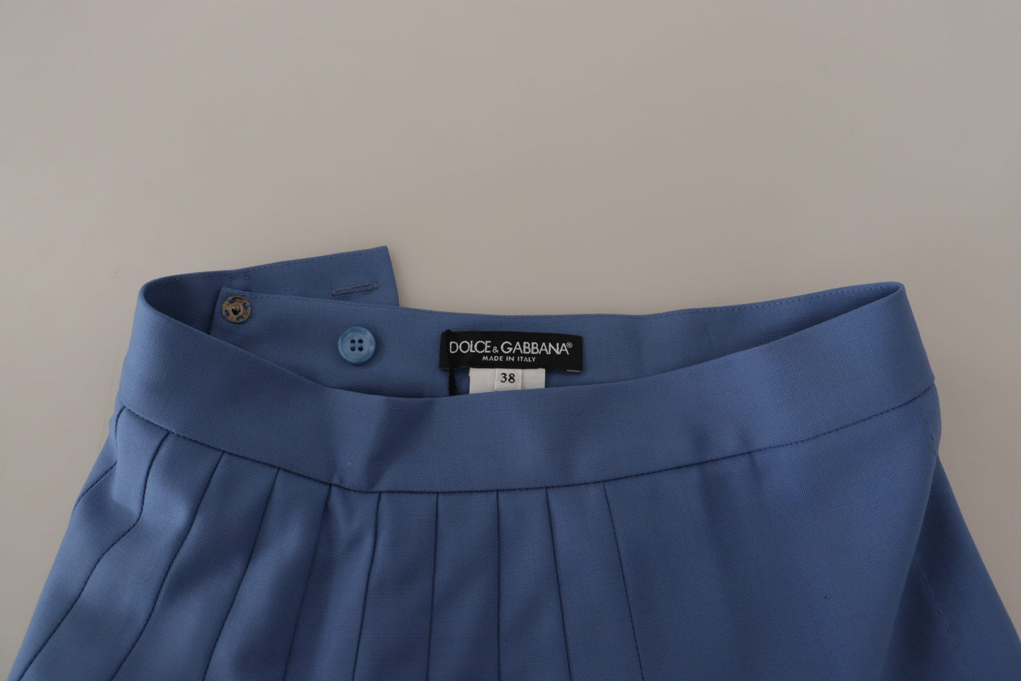 Mini-jupe plissée à ornements bleus Dolce &amp; Gabbana en laine