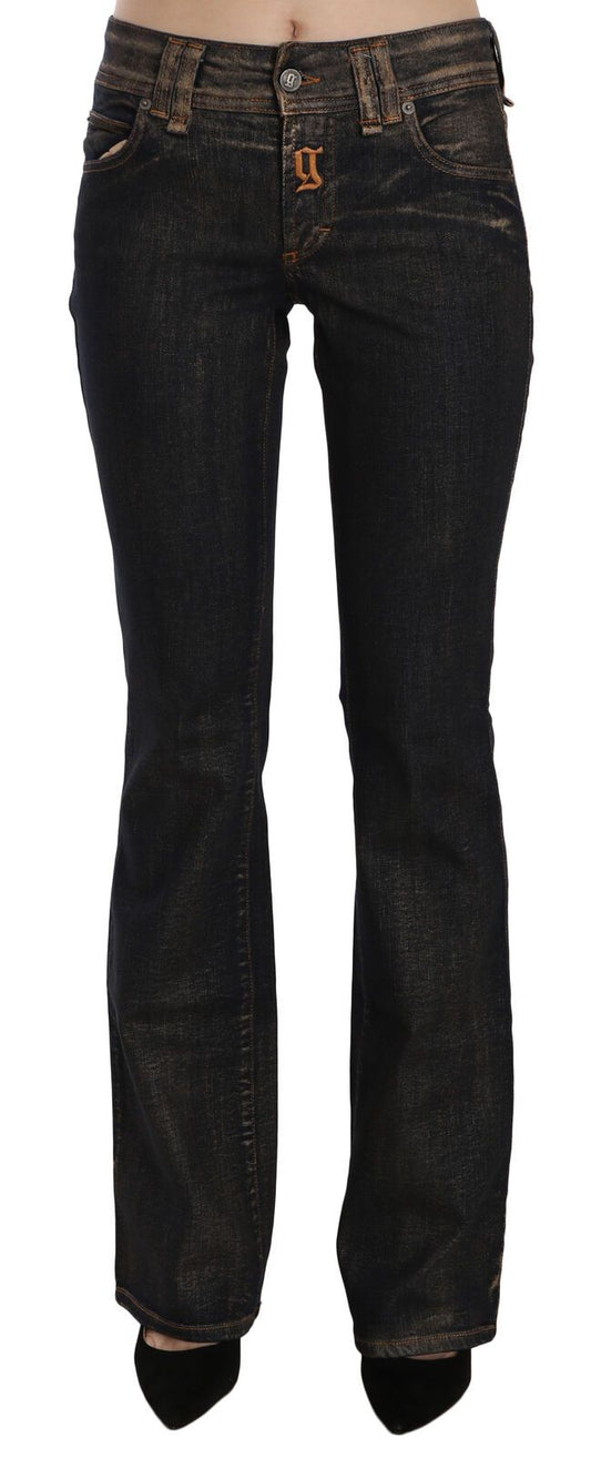 Pantalon évasé taille moyenne en denim noir délavé John Galliano en coton