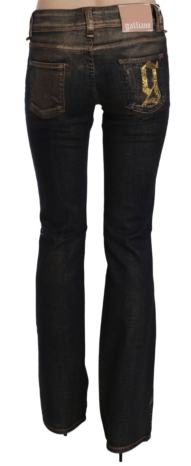 Pantalon évasé taille moyenne en denim noir délavé John Galliano en coton