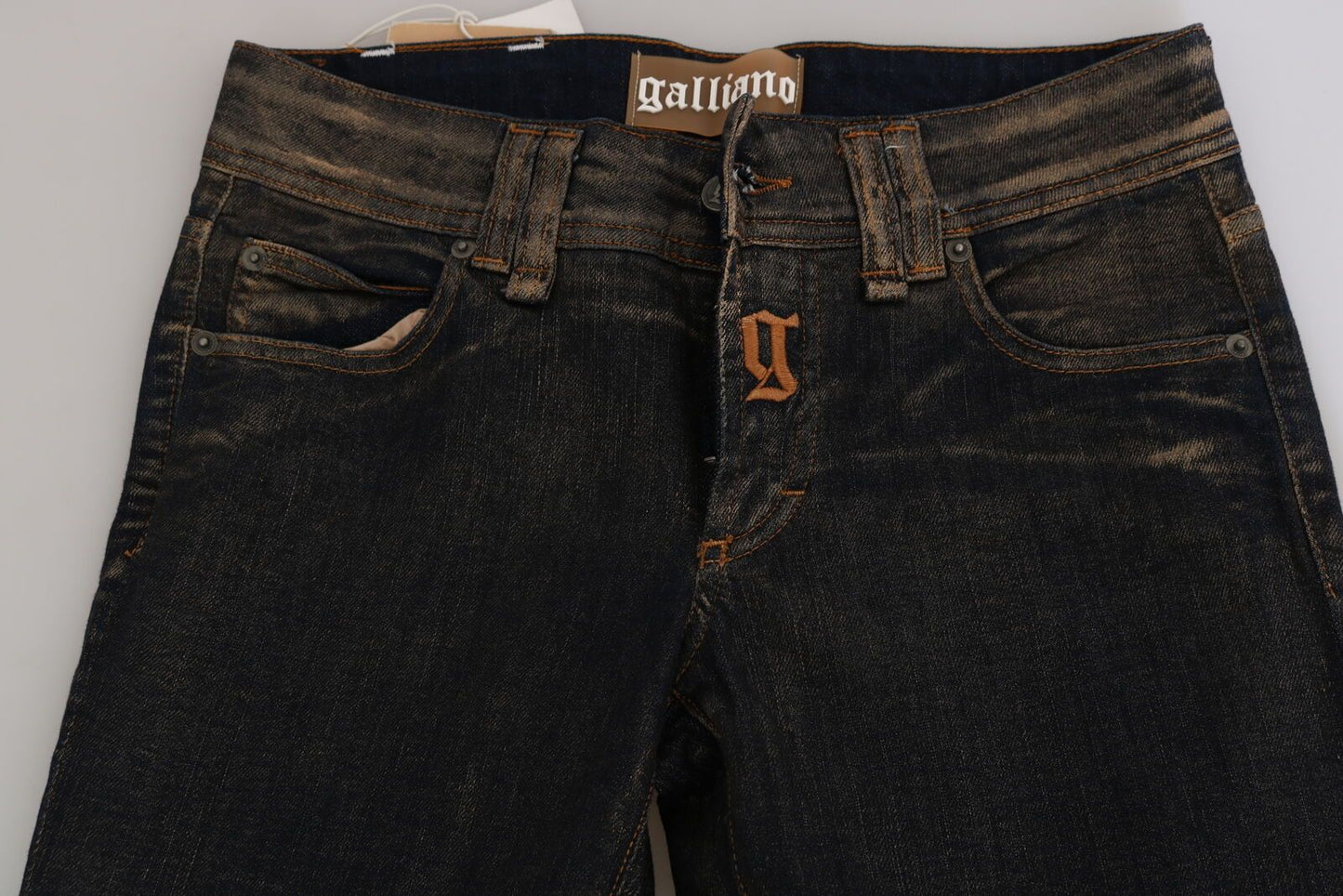 Pantalon évasé taille moyenne en denim noir délavé John Galliano en coton