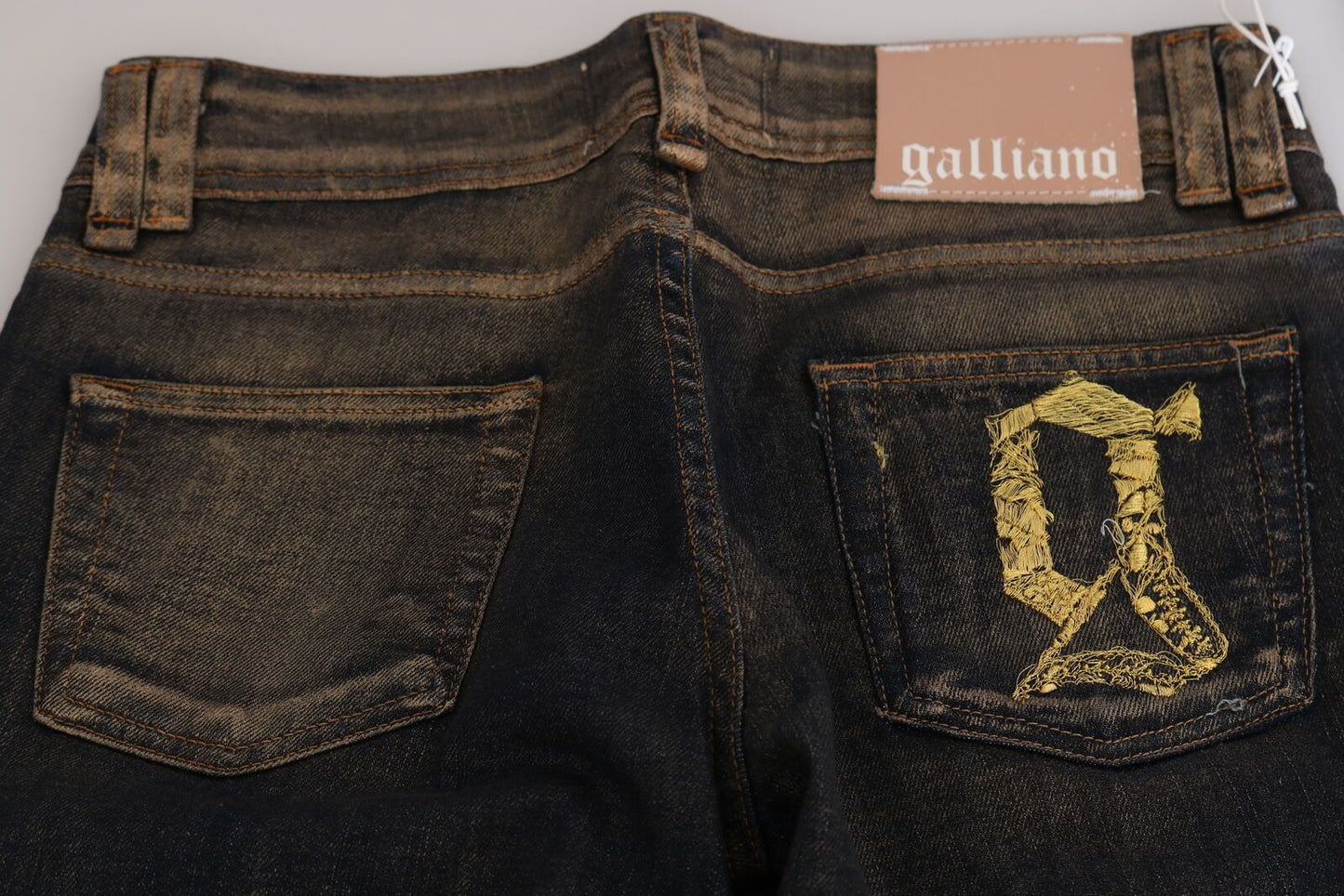 Pantalon évasé taille moyenne en denim noir délavé John Galliano en coton