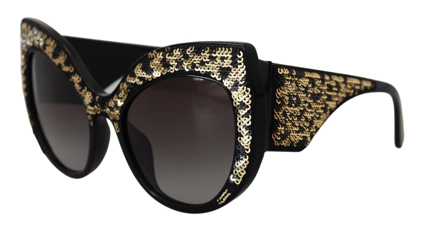 Lunettes de soleil papillon polarisées Dolce &amp; Gabbana à paillettes noires et dorées DG4326
