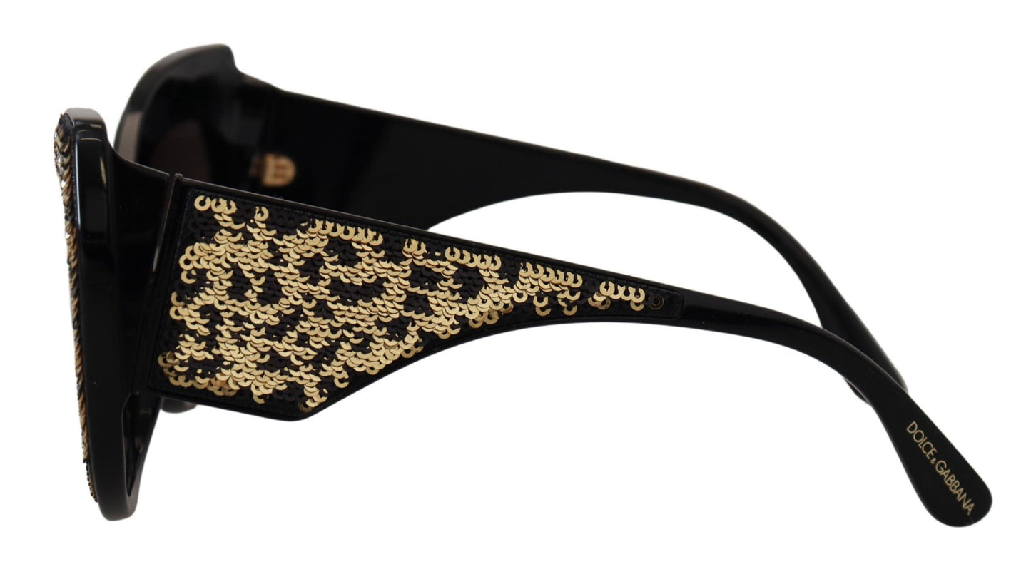 Lunettes de soleil papillon polarisées Dolce &amp; Gabbana à paillettes noires et dorées DG4326