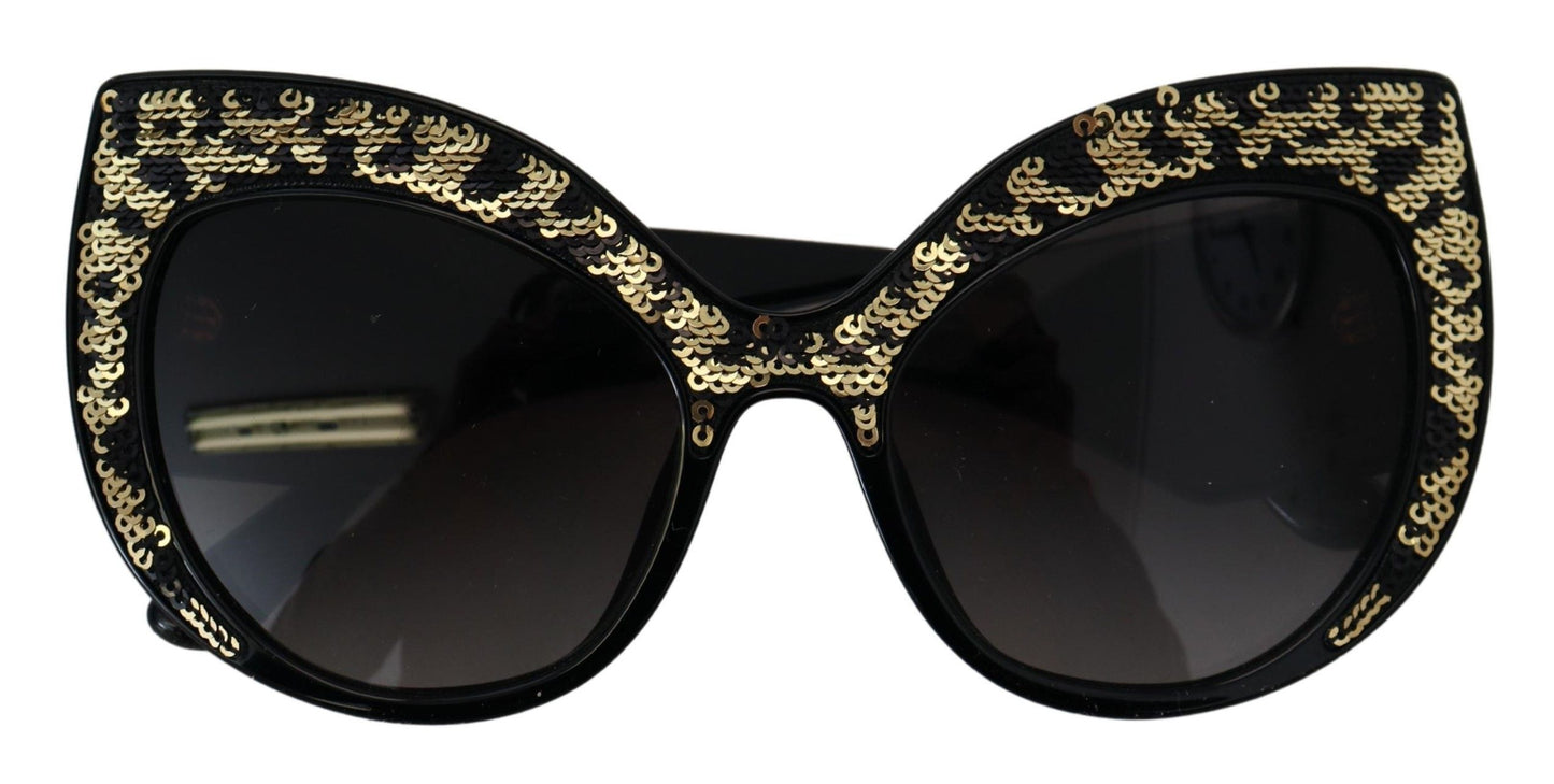 Lunettes de soleil papillon polarisées Dolce &amp; Gabbana à paillettes noires et dorées DG4326