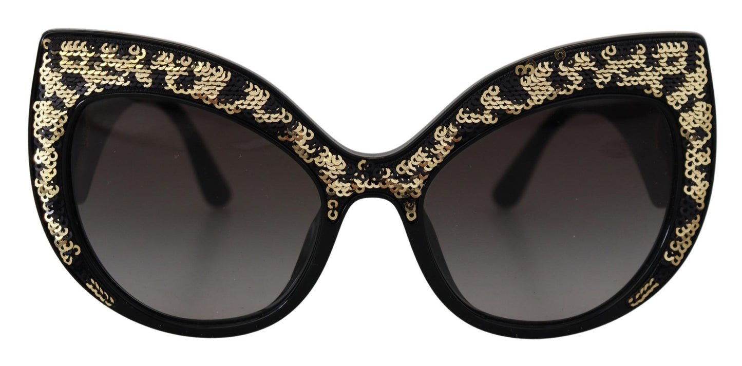 Lunettes de soleil papillon polarisées Dolce &amp; Gabbana à paillettes noires et dorées DG4326