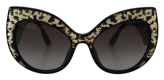 Lunettes de soleil papillon polarisées Dolce &amp; Gabbana à paillettes noires et dorées DG4326