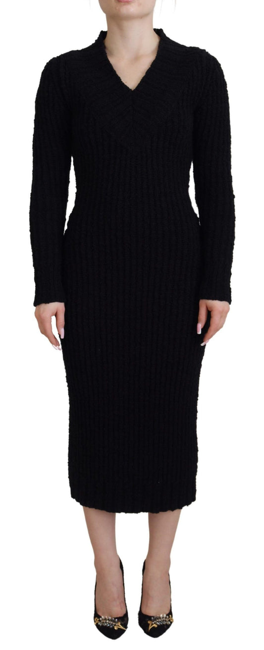 Robe pull fourreau en laine tricotée noire Dolce &amp; Gabbana