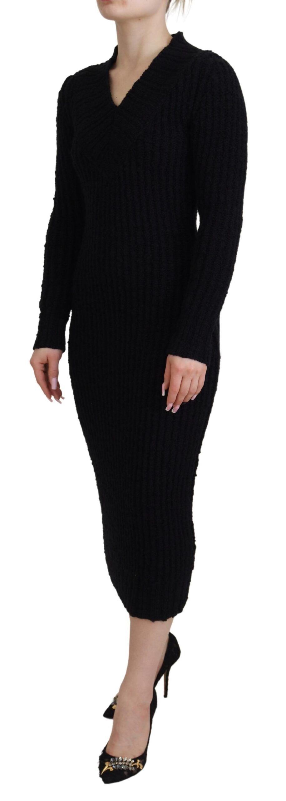 Robe pull fourreau en laine tricotée noire Dolce &amp; Gabbana