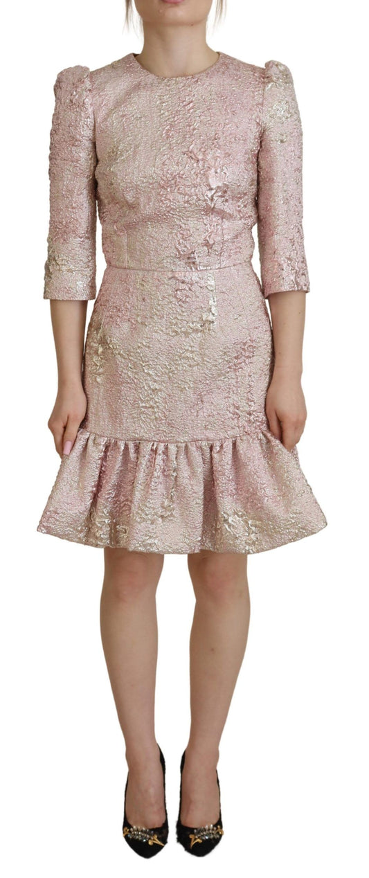 Robe fourreau mi-longue en jacquard rose à manches 3/4 Dolce &amp; Gabbana