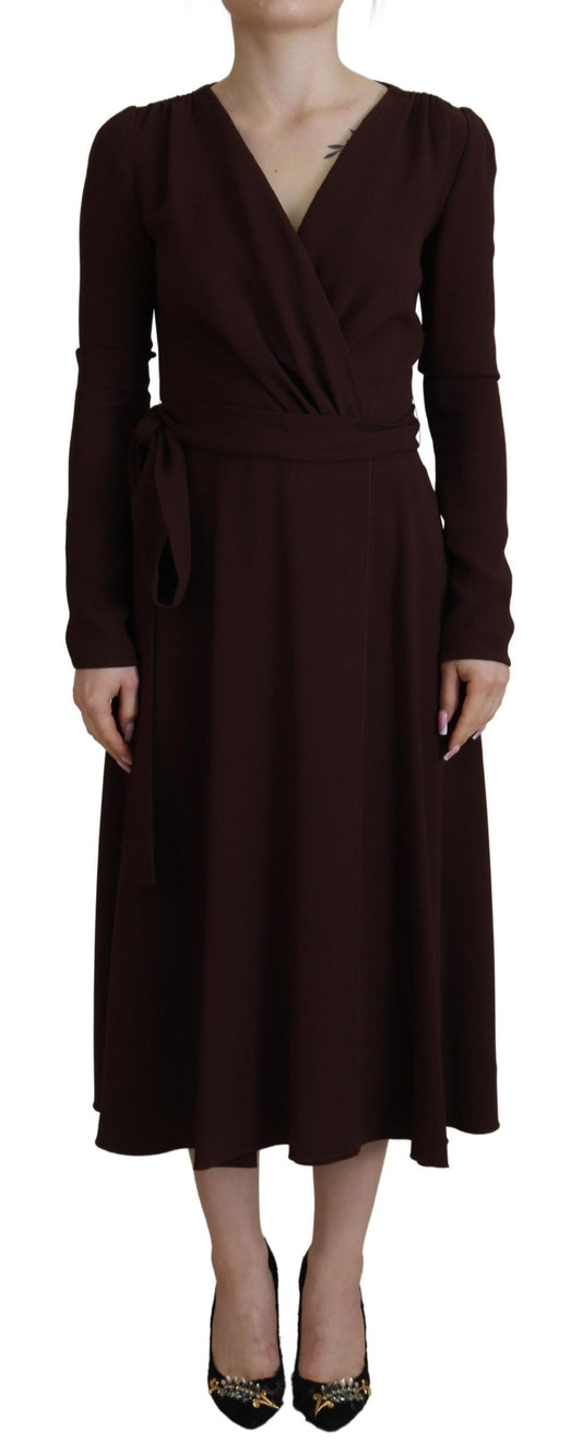 Robe mi-longue extensible marron à manches longues et portefeuille Dolce &amp; Gabbana