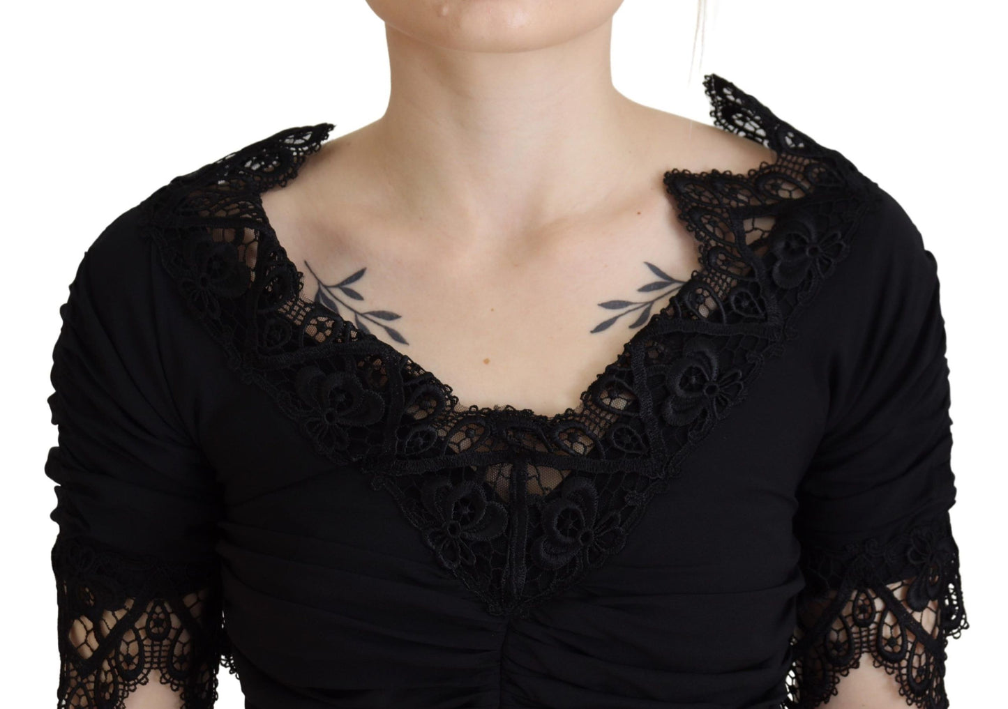 Robe fourreau mi-longue moulante en soie et dentelle noire Dolce &amp; Gabbana