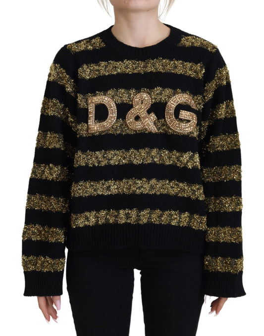 Pull en cachemire Dolce &amp; Gabbana noir et or avec cristaux D&amp;G