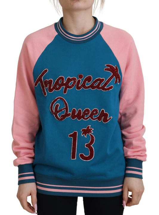 Pull Dolce &amp; Gabbana à paillettes et cristaux Blue Pink Queen