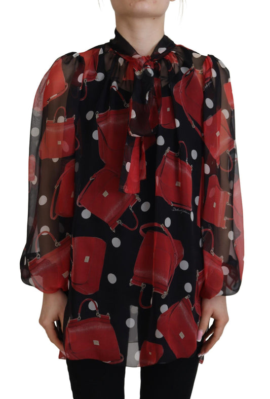 Chemisier en soie Dolce &amp; Gabbana noir et rouge Sicily Bag