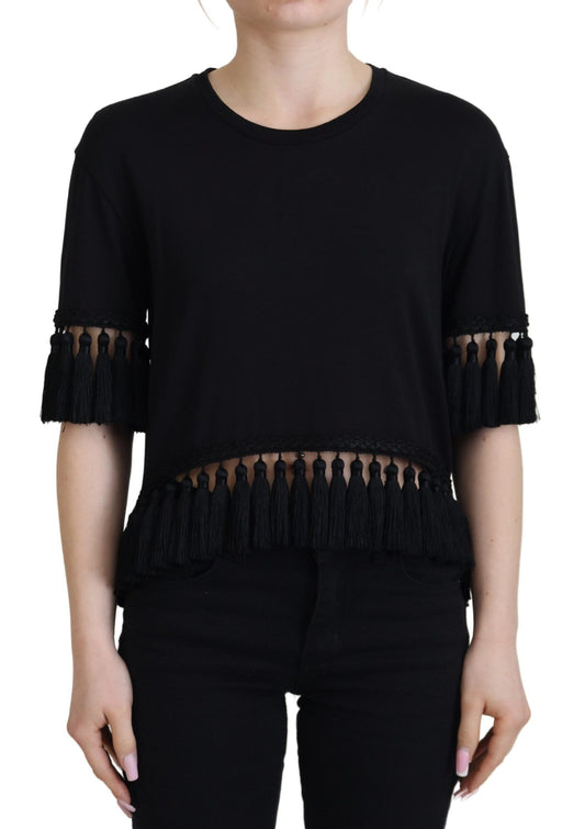 Chemisier t-shirt noir Dolce &amp; Gabbana en coton à pampilles