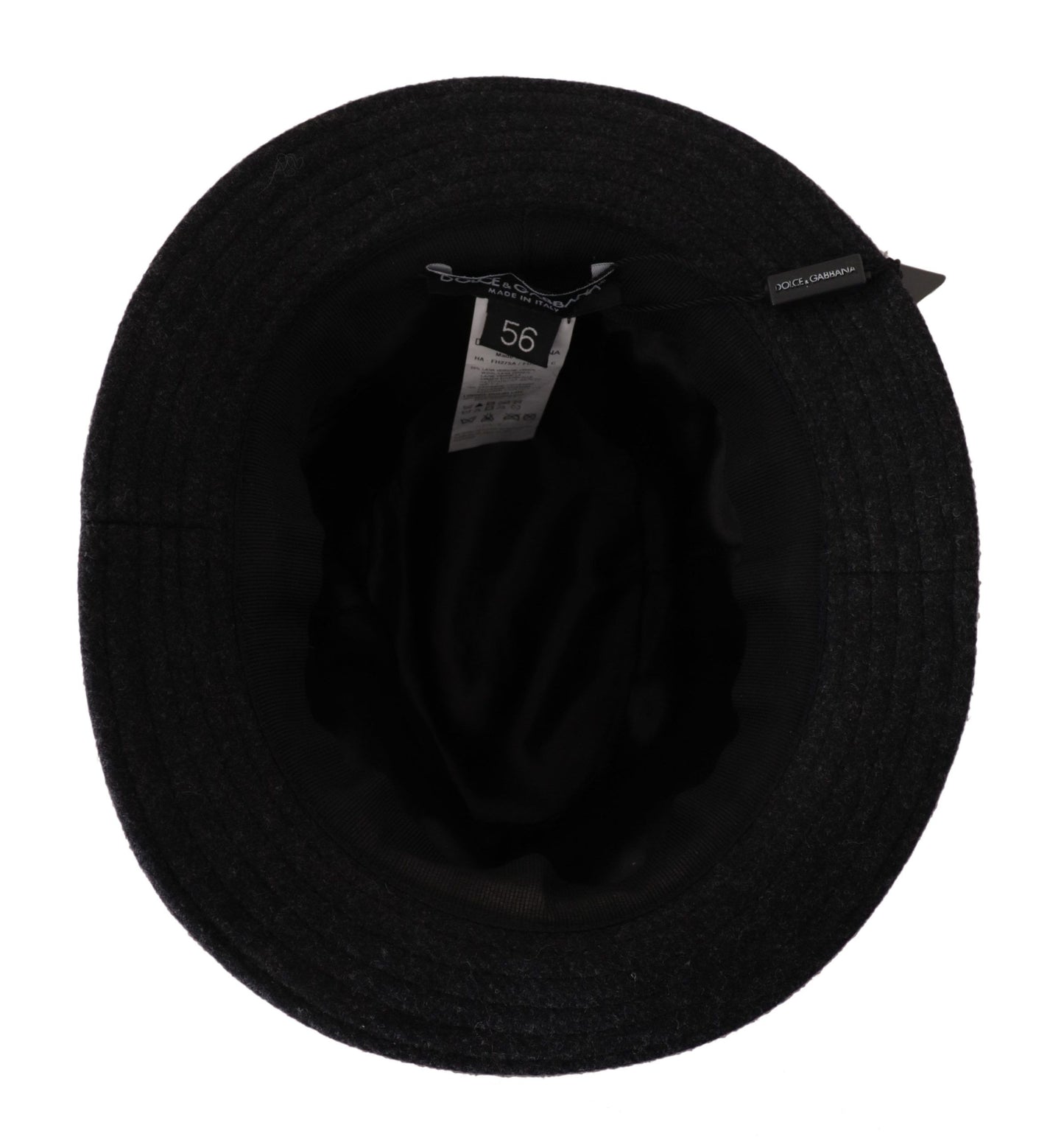 Chapeau Fedora Trilby en laine vierge grise avec logo Dolce &amp; Gabbana