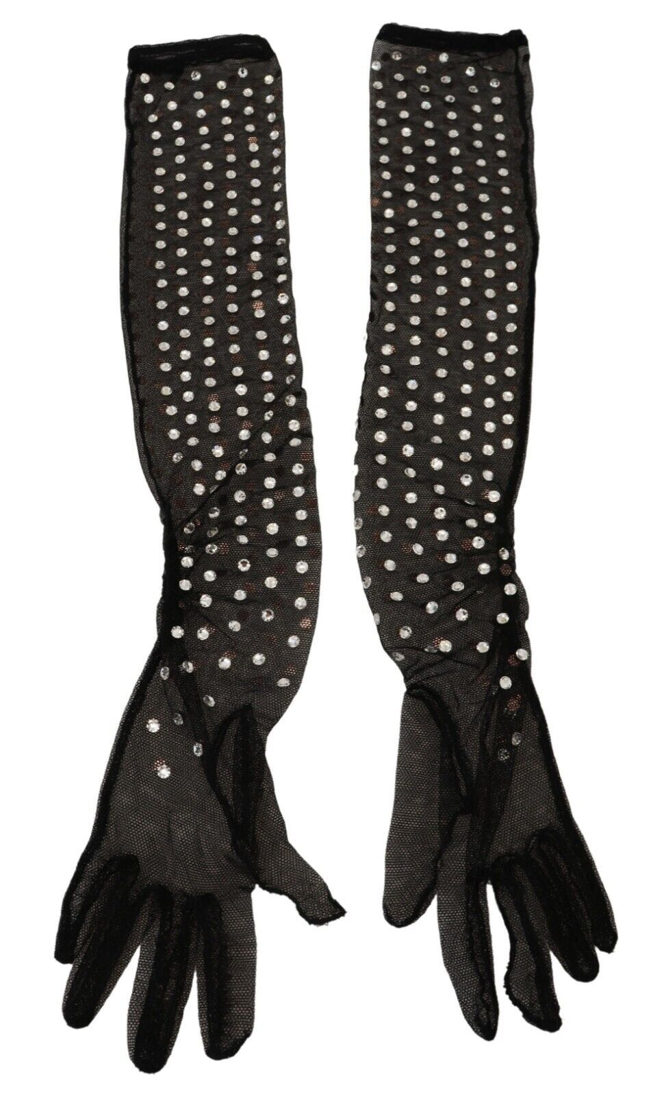 Gants en tulle de coton à cristaux noirs Dolce &amp; Gabbana