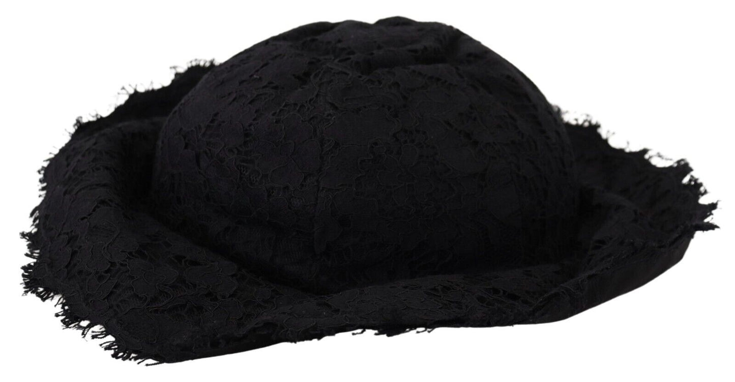 Chapeau d'ombrage à large bord en coton noir Dolce &amp; Gabbana