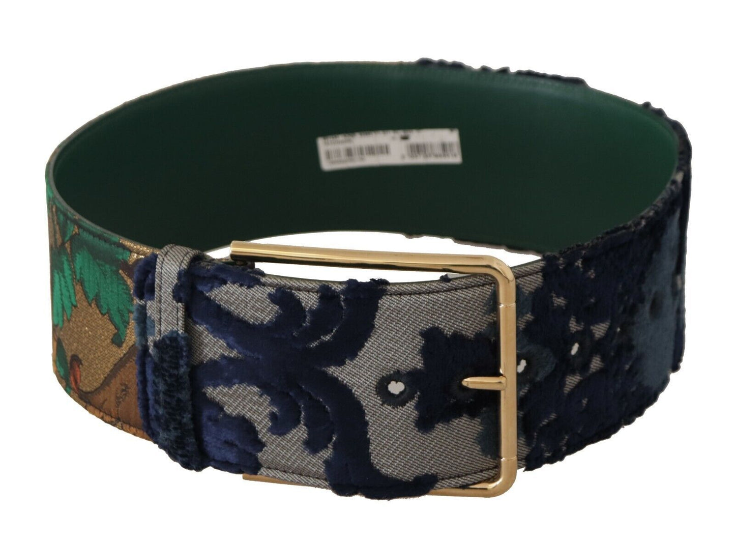 Ceinture Dolce &amp; Gabbana en cuir brodé Jquard vert et métal doré