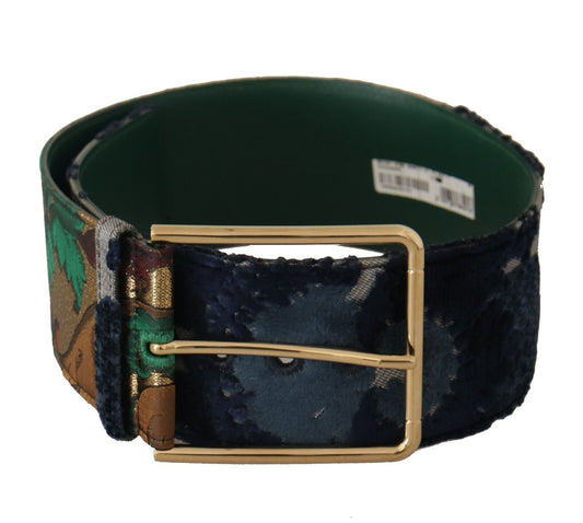 Ceinture Dolce &amp; Gabbana en cuir brodé Jquard vert et métal doré
