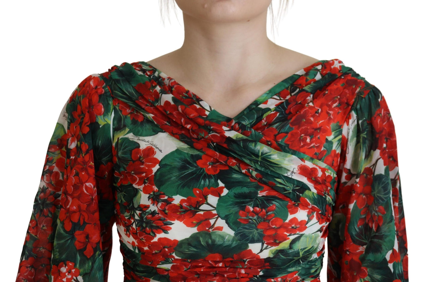 Robe fourreau mi-longue en soie multicolore géranium Dolce &amp; Gabbana