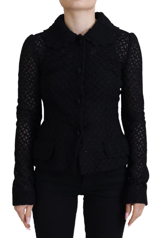 Veste à col boutonné en laine noire Dolce &amp; Gabbana