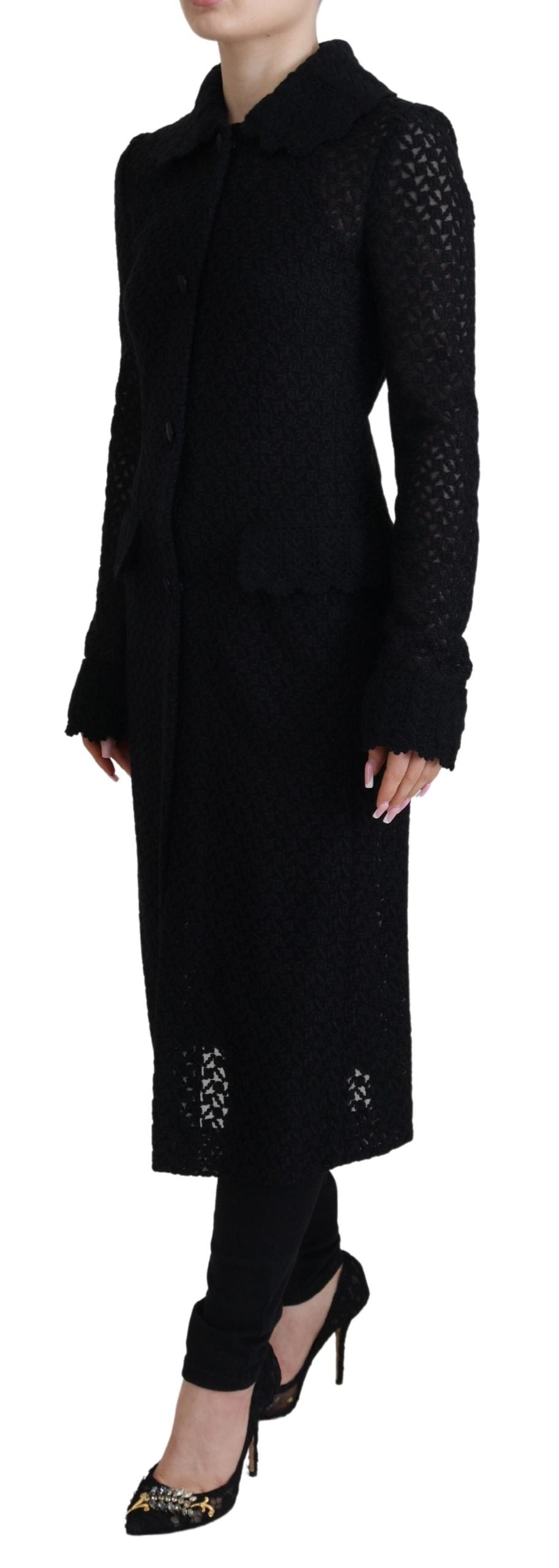 Veste longue en coton noire boutonnée Dolce &amp; Gabbana