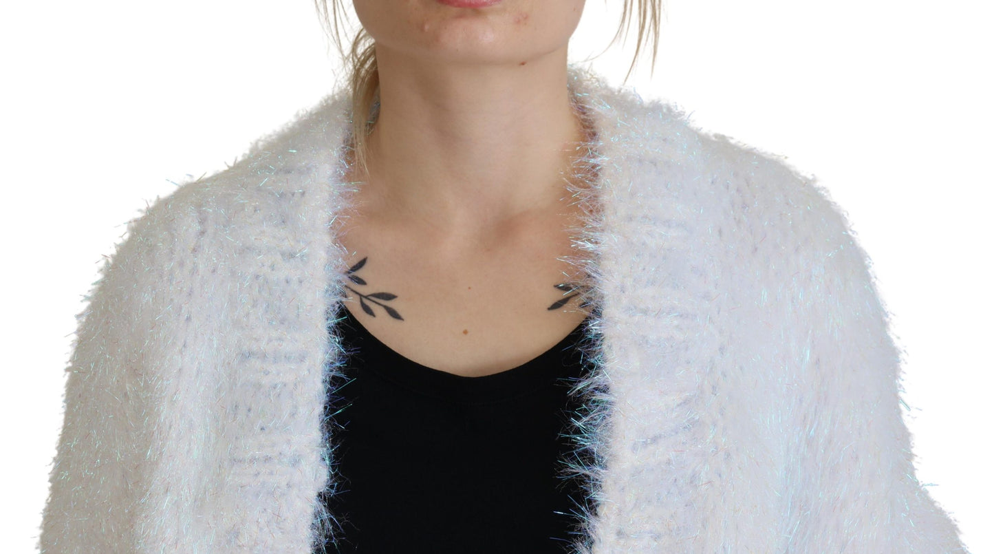 Dolce &amp; Gabbana – Weiße Strickjacke mit langen Ärmeln und Fransen
