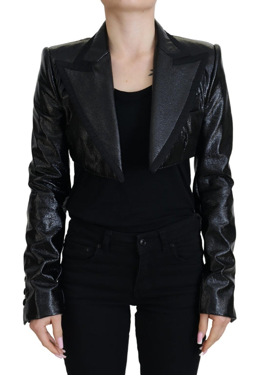 Dolce &amp; Gabbana - Blazer court noir à manches longues en coton