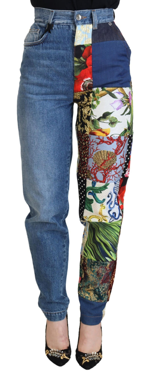 Jean taille haute en jacquard majolique bleu Dolce &amp; Gabbana