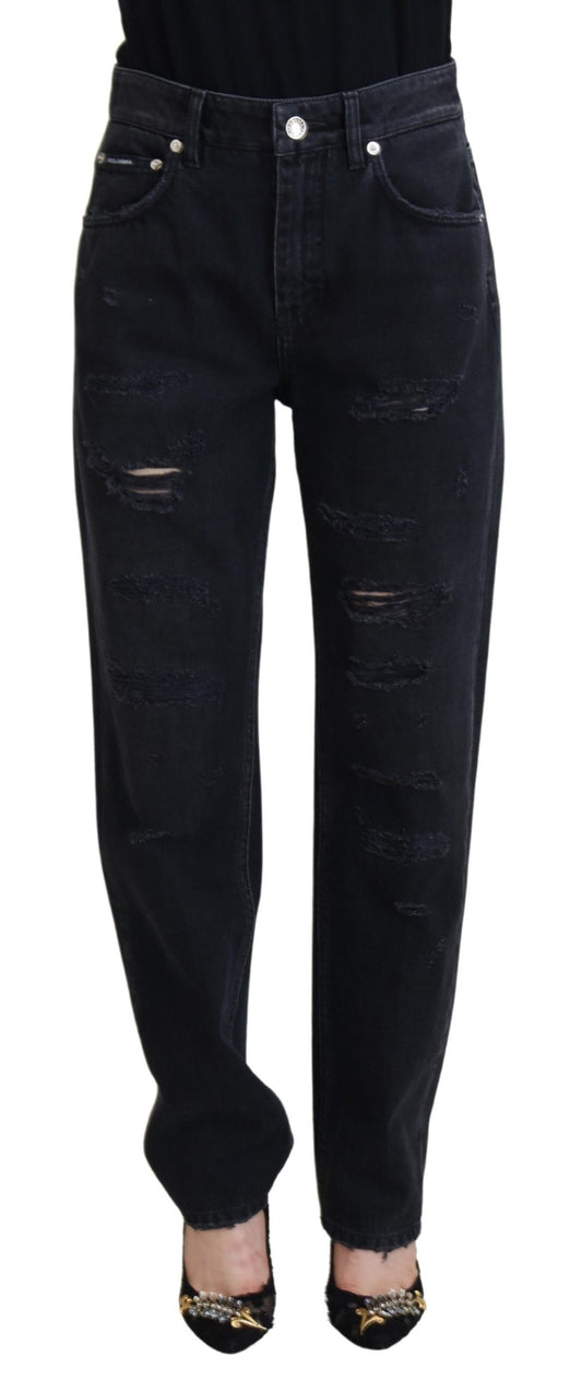 Jean taille haute en denim noir déchiré Dolce &amp; Gabbana