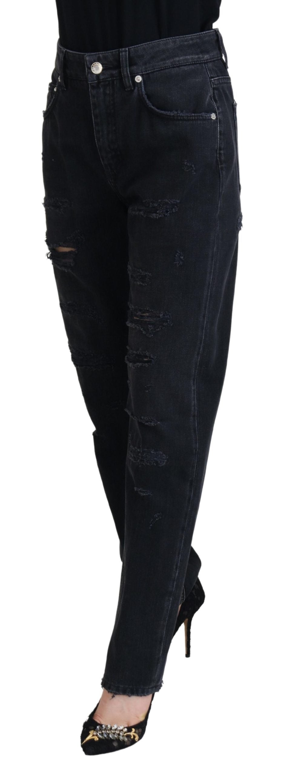 Jean taille haute en denim noir déchiré Dolce &amp; Gabbana