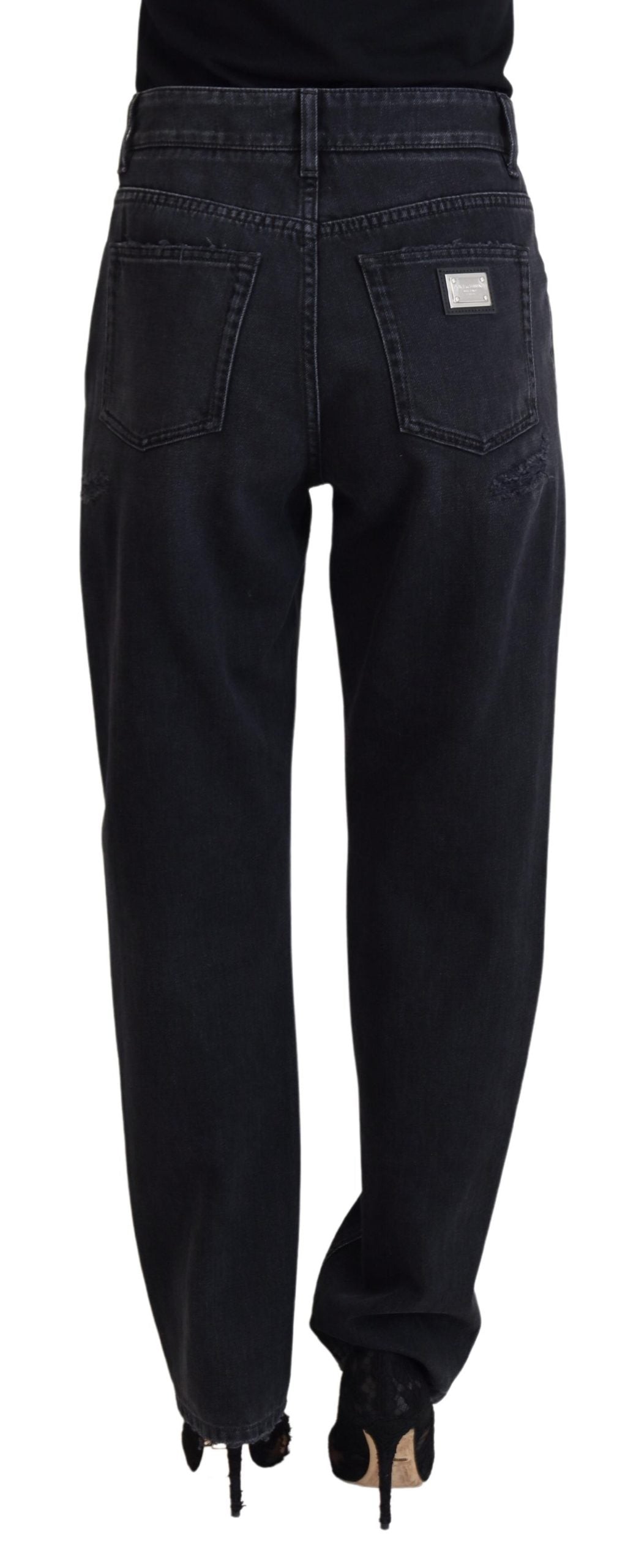 Jean taille haute en denim noir déchiré Dolce &amp; Gabbana