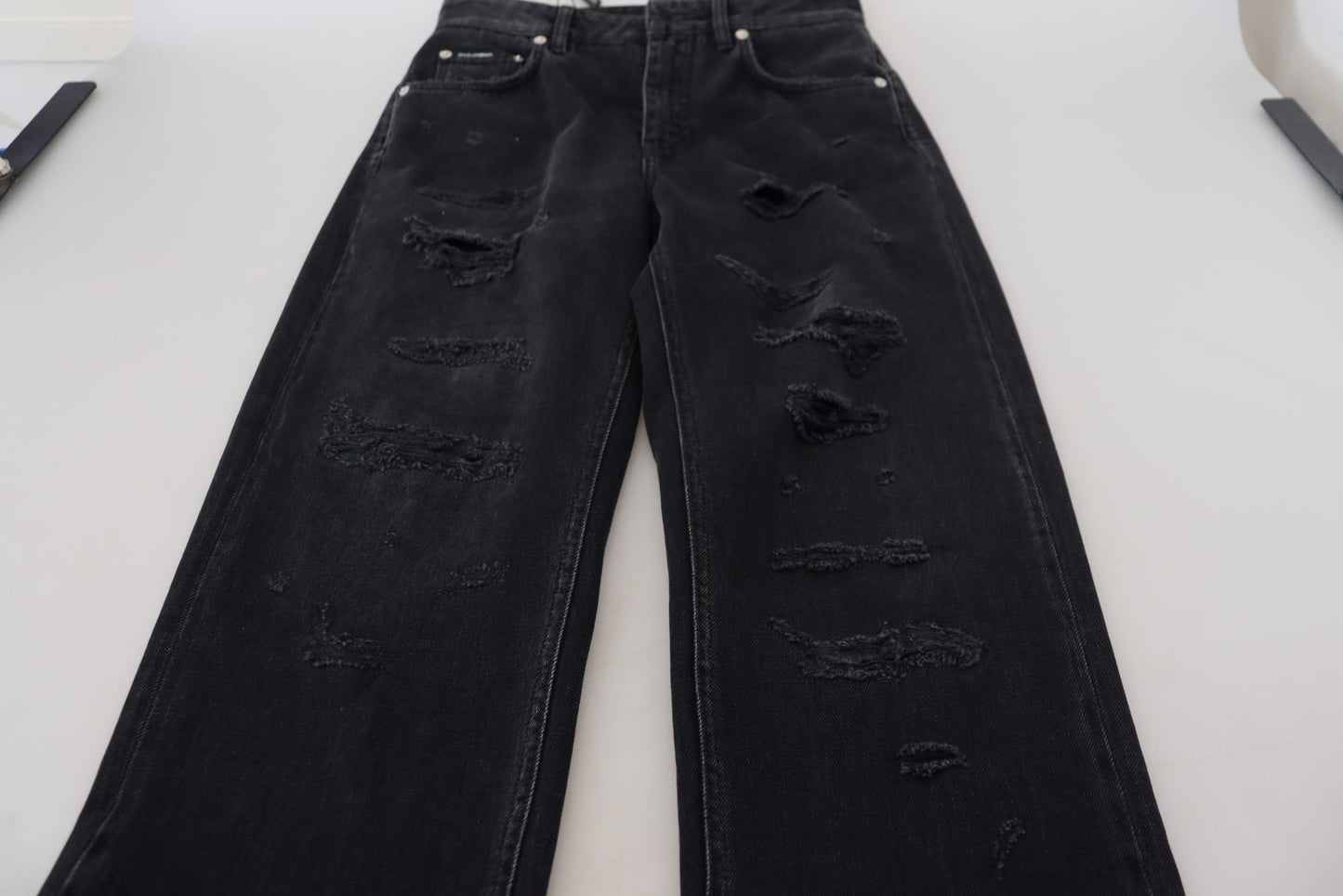 Jean taille haute en denim noir déchiré Dolce &amp; Gabbana