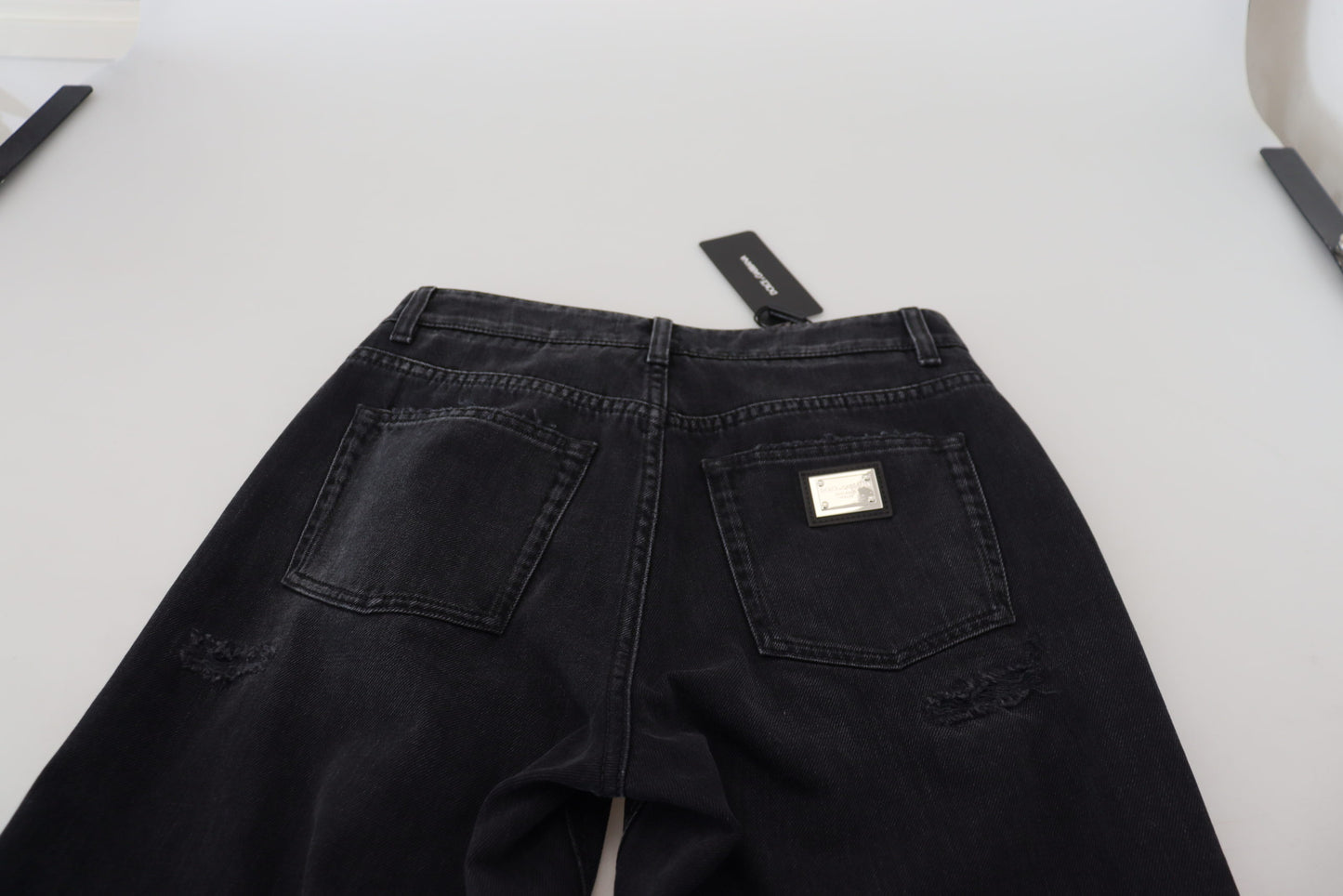 Jean taille haute en denim noir déchiré Dolce &amp; Gabbana