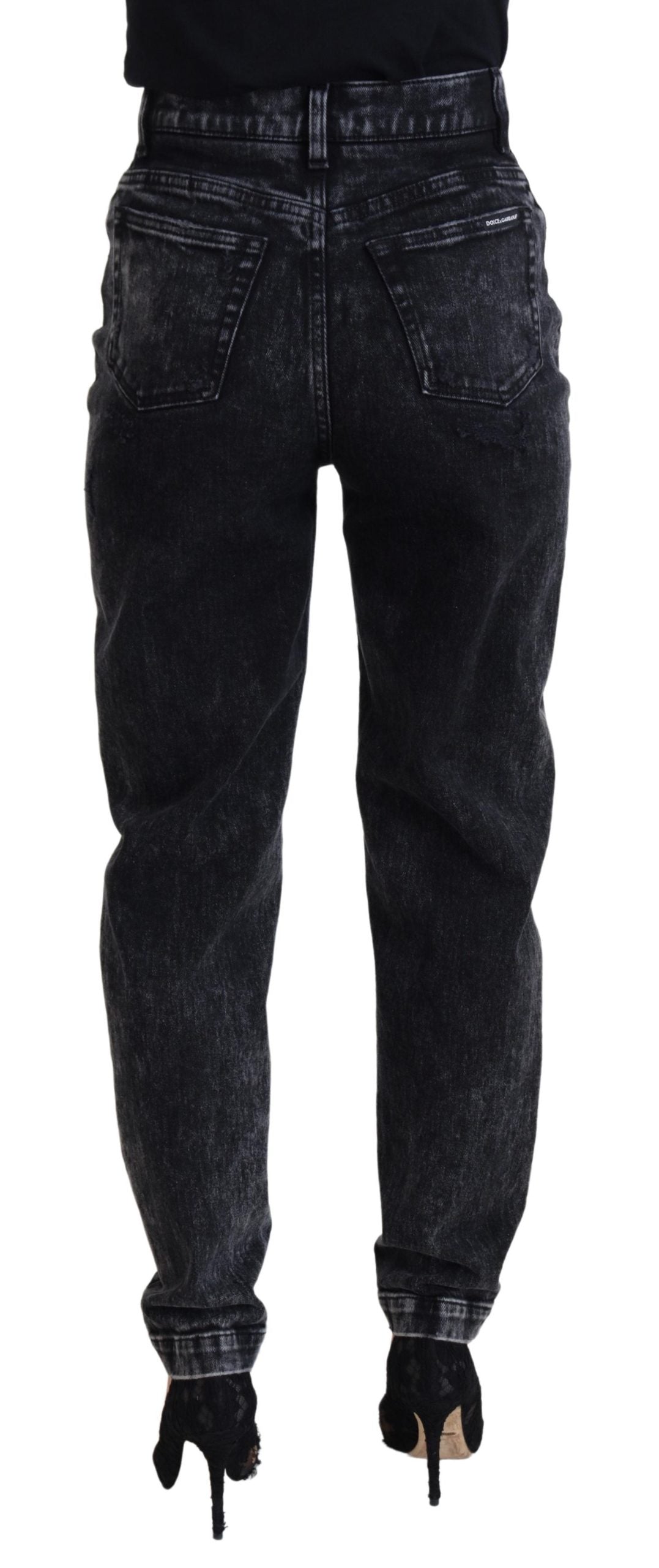 Jean taille haute en coton délavé noir Dolce &amp; Gabbana