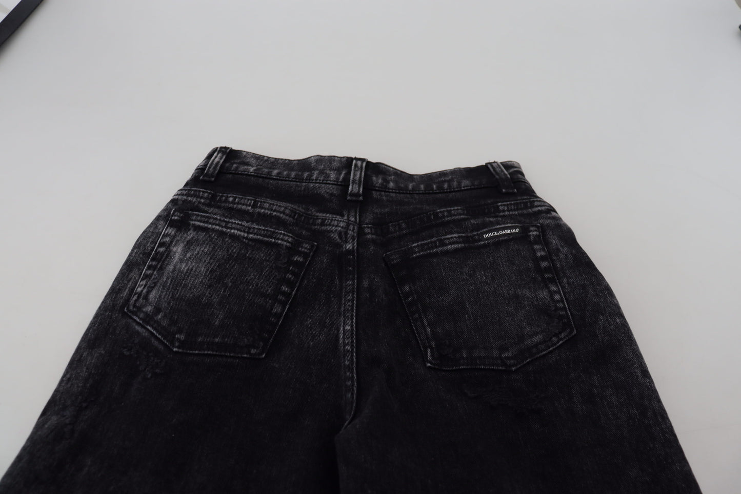 Jean taille haute en coton délavé noir Dolce &amp; Gabbana