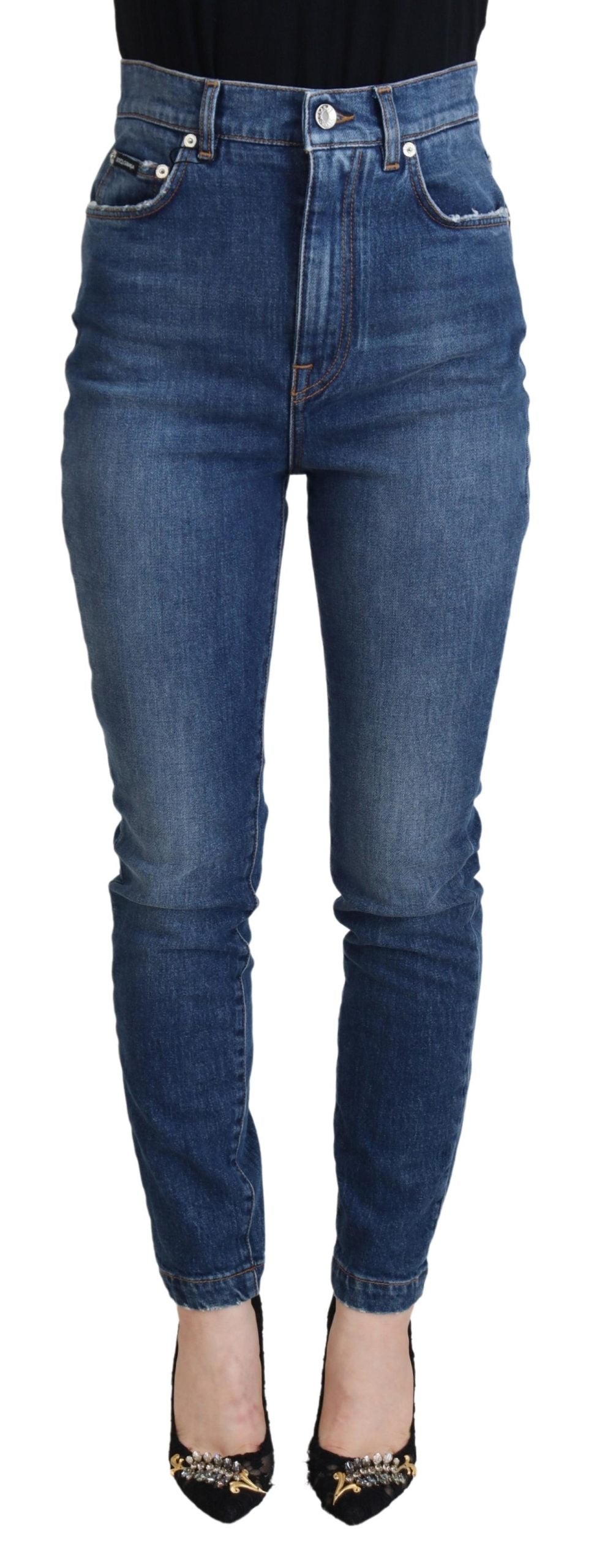 Jean skinny taille haute en coton bleu Dolce &amp; Gabbana