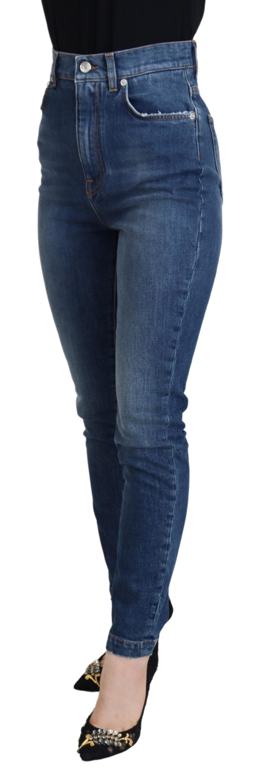 Jean skinny taille haute en coton bleu Dolce &amp; Gabbana