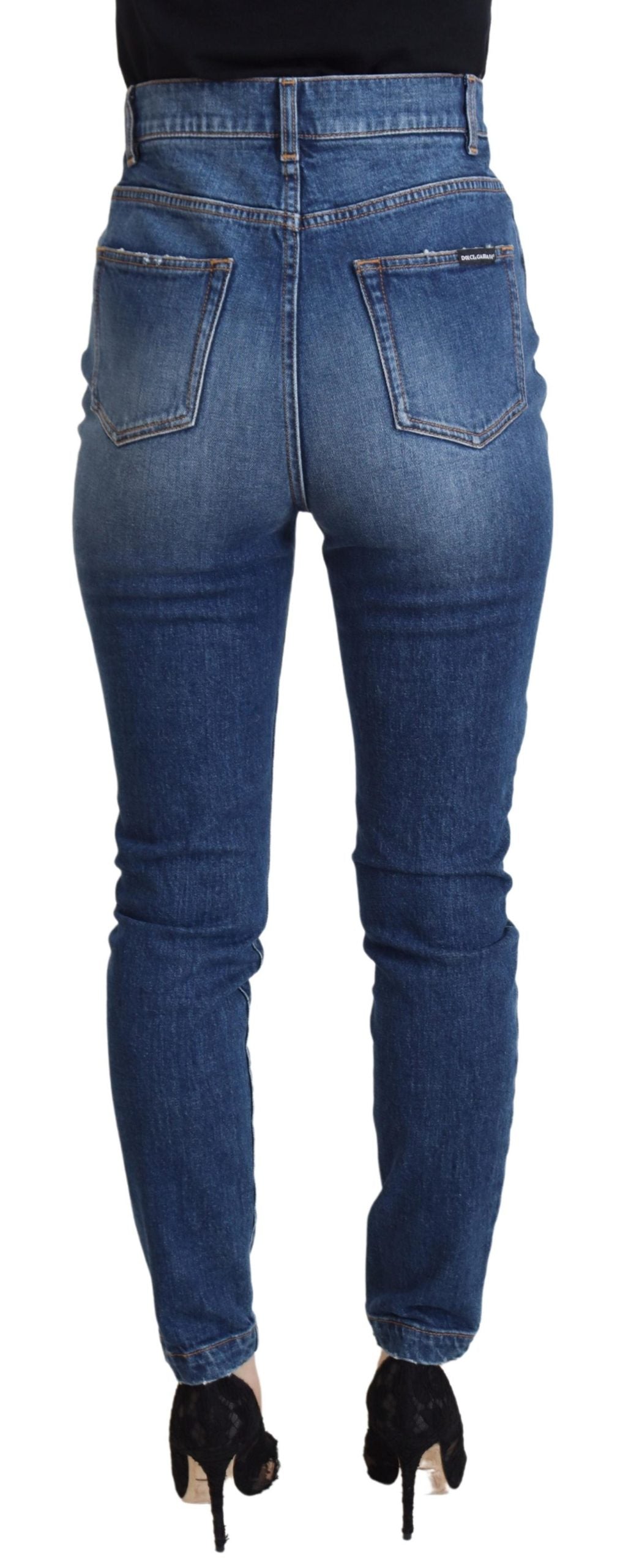 Jean skinny taille haute en coton bleu Dolce &amp; Gabbana