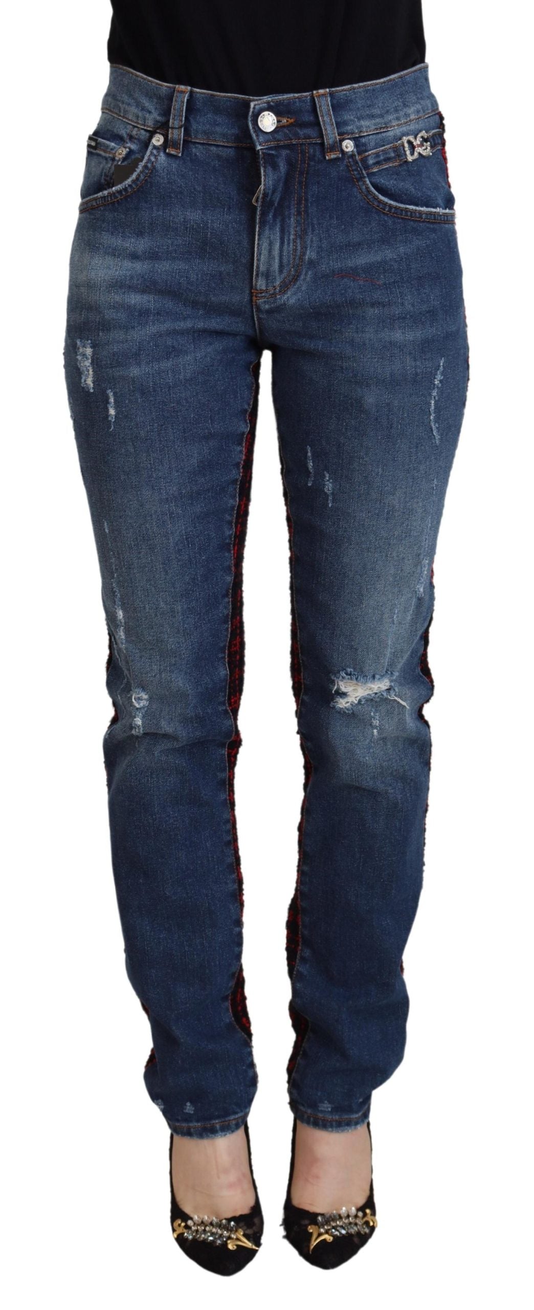Jean skinny bleu à carreaux dans le dos Dolce &amp; Gabbana